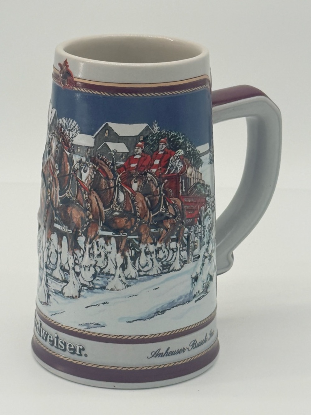 Budweiser Brown & Blue Clydesdale Holiday Ceramic Stein